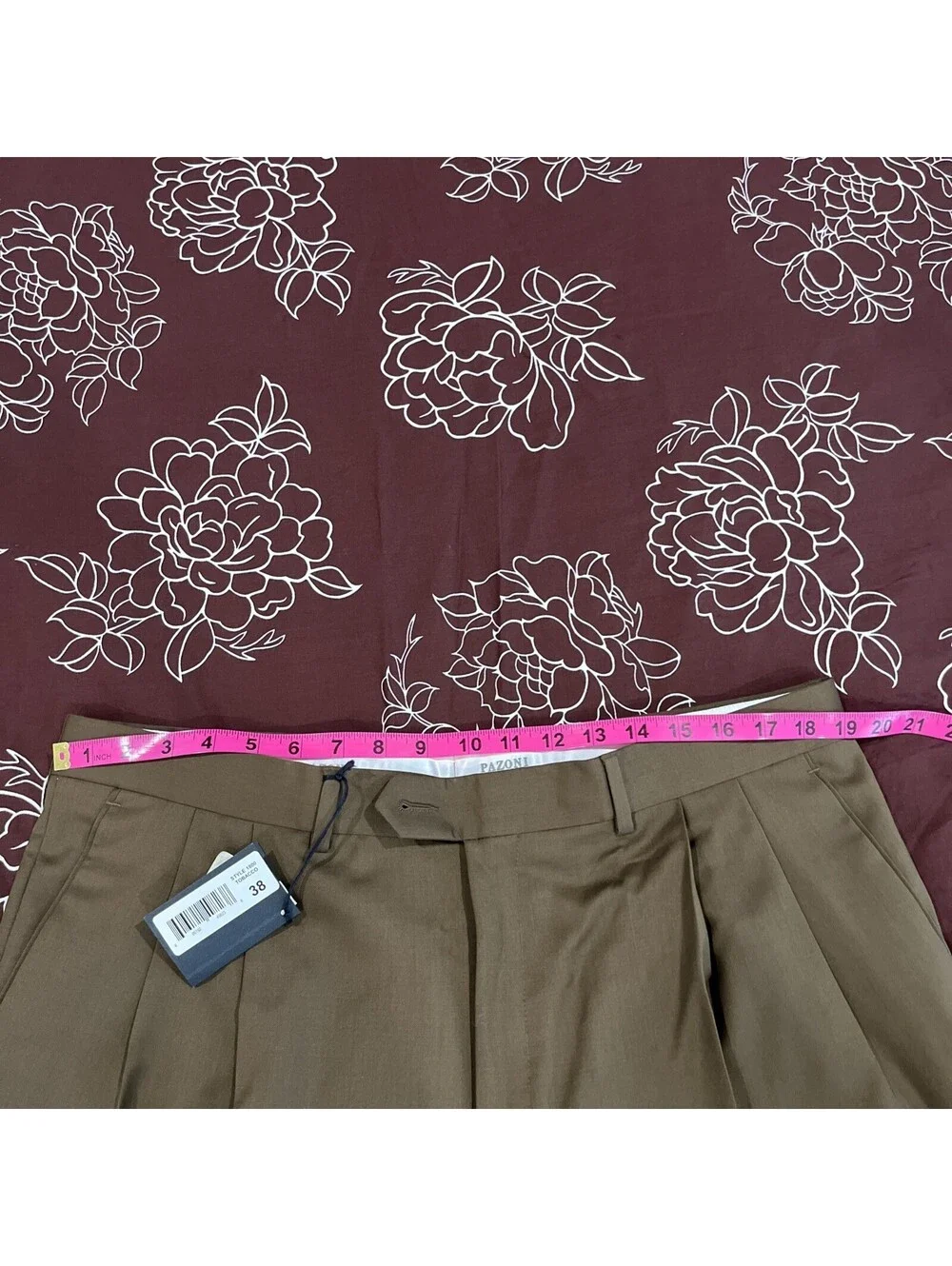 NWT PAZONI MENS DRESS PANTS TOBACCO BROWN WAIST 38 UNHEMMED MADE IN ITALY RP$195